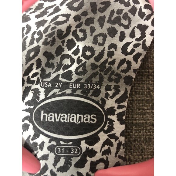 Havaianas Girls Size 2 Youth Flip Flops Black White Pink Leopard Print Sandals - Picture 6 of 7